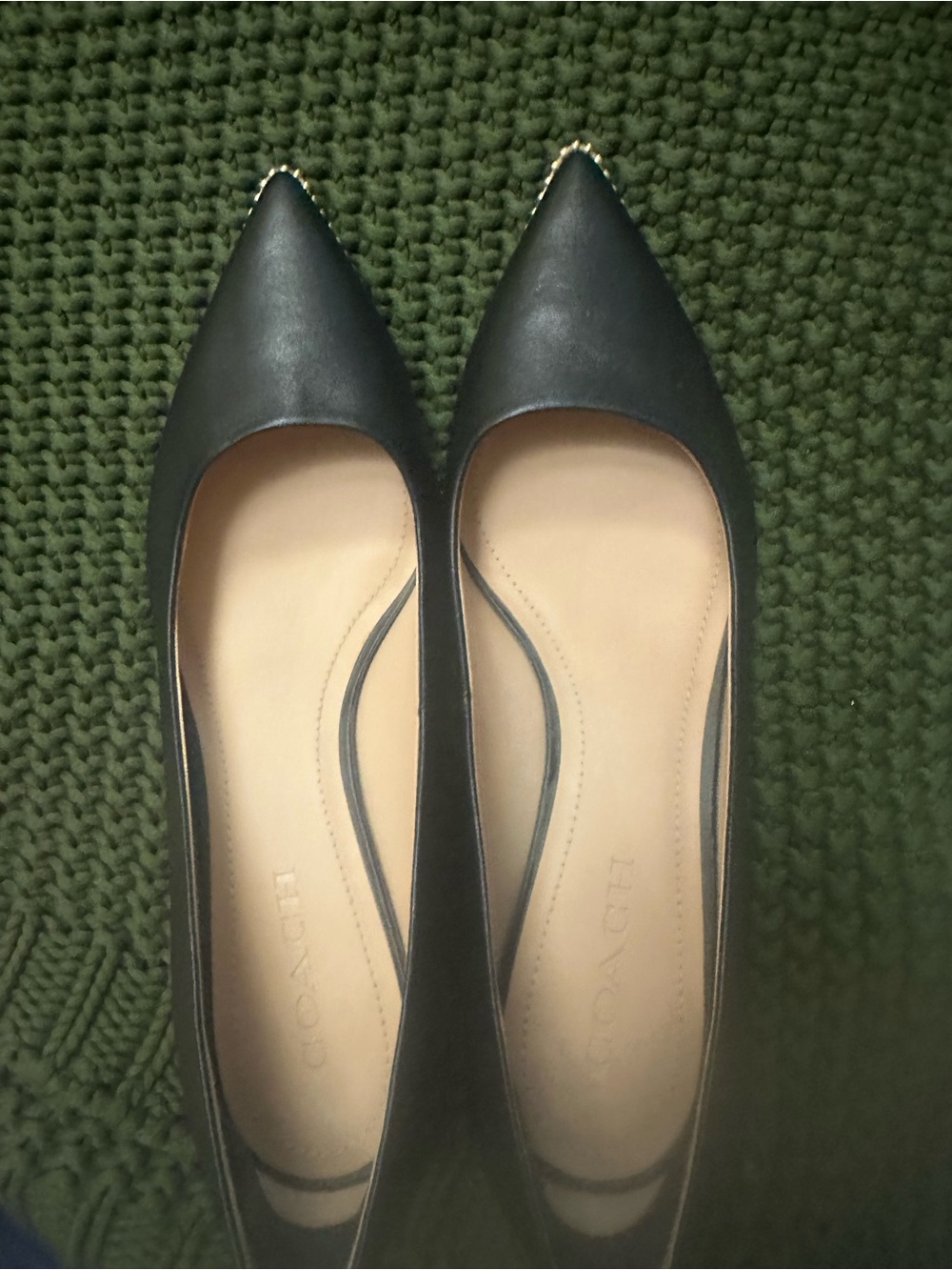 Coach-Black Pointed leather Pumps with Gold Stud Trim - Picture 5 of 8
